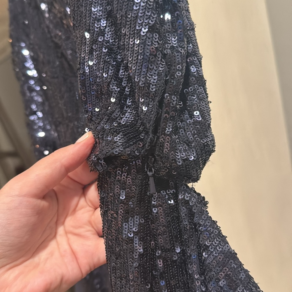 Tory Burch Alton Blue Sequin Belted Sleeveless Dress - Picture 5 of 10